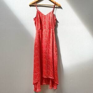 Rokoko Bright Red Floral A-Line High Low Midi Dress Women's Small